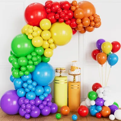Image de Guirlande de ballons arc-en-ciel pastel, ensemble de 117 pièces, idéale pour la décoration d'une fête d'anniversaire