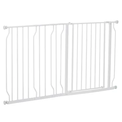 Produktbild von PawHut Hunde Türschutzgitter Treppenschutzgitter, 75-145 cm Hunde Türgitter, Baby Türgitter, Klemmgitter, Schutzgitter, Zwei-Wege-Öffnung, Stahl, Weiß