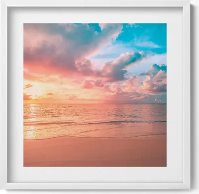 Produktbild von Romantischer Sonnenuntergang über dem Meer– Wandbild mit Rahmen – Gerahmtes Bild  – Wanddekoration – 50x50 cm –  Weiß Rahmen