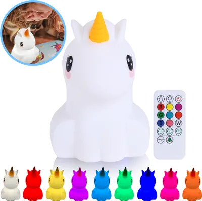 Produktbild von Kadoing® Einhorn Nachtlicht (Groß) - mit Tippfunktion & Fernbedienung - wiederaufladbar - Babylampe - Kinderlampe - Nachttischlampe - Kinderspielzeug