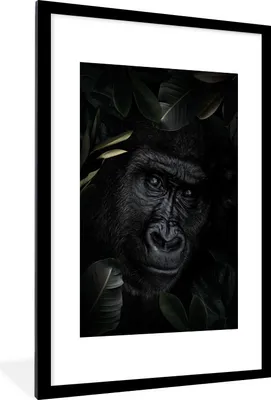 Produktbild von MuchoWow® MuchoWow® Gerahmtes Poster Gorilla - Pflanzen - Dschungel 60x90 cm - Poster mit zchwarzem Bilderrahmen - Dekoration - Wandposter Wohnzimmer - Hochwertig
