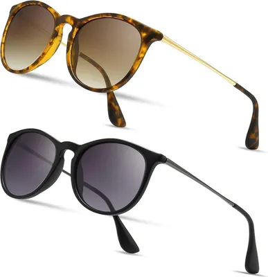 Image de lot de 2 SUNGAIT Vintage Lunettes de soleil rondes pour femmes Polarisées Protection UV400