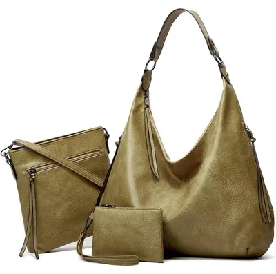Productafbeelding van Damen handtasset, vintage stijl, Polyurethanleer, tas met portemonnee, groen