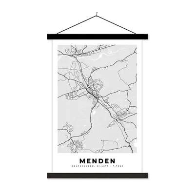Produktbild von MuchoWow® Textilposter Karte - Deutschland - Menden - Stadtplan 60x90 cm mit schwarzem Rahmen - Poster Wohnzimmer