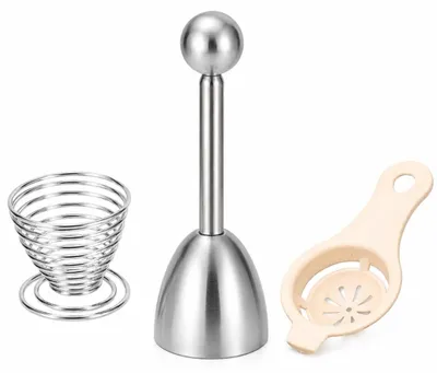 Eieröffner-Set, 3-teilig, Edelstahl, Eierschalenöffner, Eierbecher, Eiertrenner