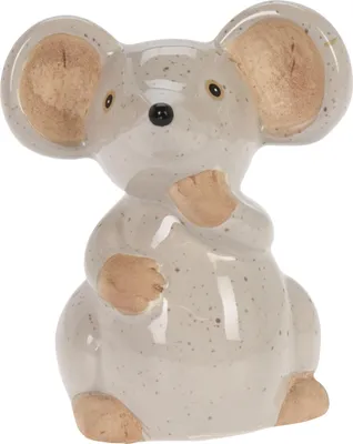 Imagen del producto de Ratón de porcelana, pequeño, de color gris claro (8.8 x 6.6 x 10.8 cm)