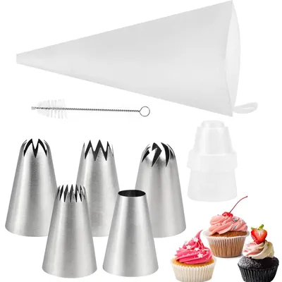 Produktbild von Spritzbeutel Spritztülle Dressiertülle Spritzbeutel-Set - Edelstahl - 5 Tüllen - Wiederverwendbar für Torten und Kekse