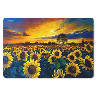 Produktbild von MuchoWow® Schreibtischunterlage Gemälde - Ölfarbe - Blumen - Sonnenblume 60x40 cm - XXL Mauspad - Großes Mauspad