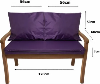 Immagine prodotto di Cuscini per panchina da giardino Viola, Seduta 120x60x7 + schienale 2x 56x50cm | Cuscini per altalena da giardino | Cuscini per divano da giardino per 2 persone