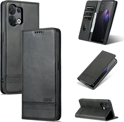 Produktbild von Oppo Reno8 Pro Leder Hülle, Klapphüllen Brieftasche Magnetverschluss Ständer Schutzhülle für Oppo Reno8 Pro Schwarz