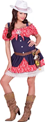 Produktbild von Cowgirl "Selina" Damenkostüm - Western Cowboy | Blau Rot Größe: XL