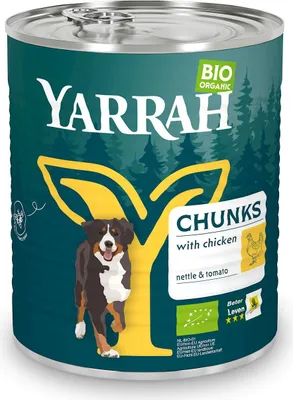 (DLA PSA) KAWAŁKI KURCZAKA Z POKRZYWĄ I POMIDOREM BIO 820 g - YARRAH