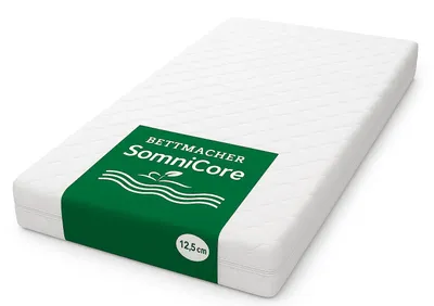 Produktbild von Bettmacher SomniCore Matratze 90x200 cm weich, 12,5 cm Höhe mit 7-Zonen-Wellenkern, abnehmbarer Bezug, 60° waschbar