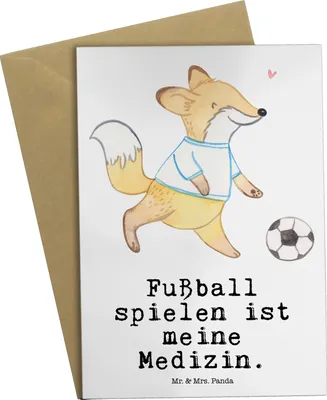 Produktbild von Mr. & Mrs. Panda Klappkarte Fuchs Fußball spielen - Weiß - Geschenk, Glückwunschkarte, Grußkarte, Fußballtraining, osterkarte, Fußballmannschaft, dankeskarten, Turnier