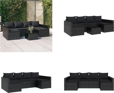Image de vidaXL Ensemble de salon de jardin 2 pièces avec coussins noir poly rotin - Ensemble de salon de jardin - Ensemble de salon - Meuble de jardin