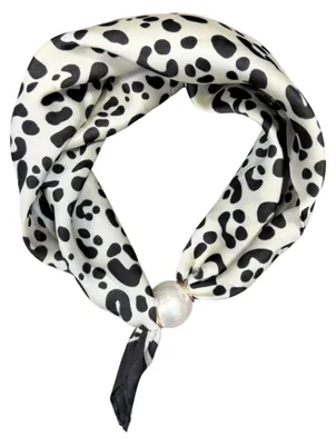 Produktbild von Jeamis Elegantes Damen Halstuch mit Perlenring, Kleines Seidentuch für Damen, Mo