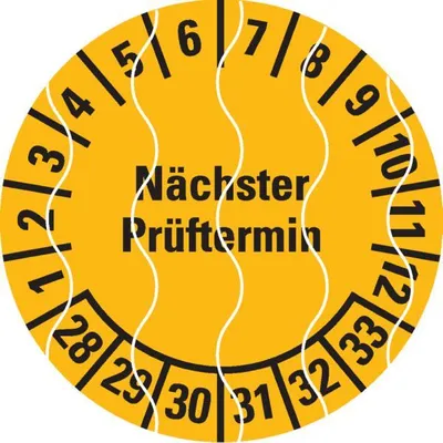 Produktbild von Dreifke® Prüfplakette Nächster Prüftermin 28-33, gelb, Sicherheitsfolie, Ø 30...