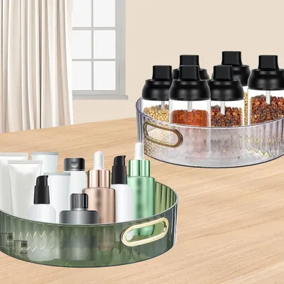 Produktbild von Set aus 2 Drehplatten Küchenorganizer, 360° drehbarer Kräuterhalter, multifunktionales Kräuterregal, transparenter rotierender Kräuterhalter für Küche, Vorratskammer, Schrank, Sideboard, grün