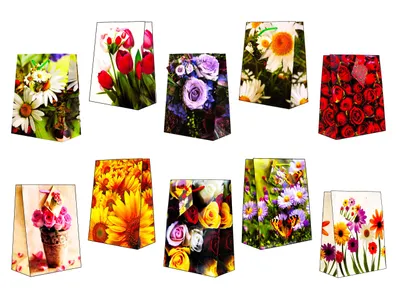 Produktbild von Geschenktaschen Geschenktüten 10er Set Blumen Geburtstag Allgemein Tasche Medium 23 cm x 18 cm x 10 cm