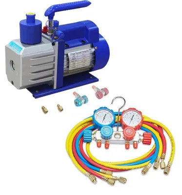 Obrázek produktu pro Vakuová pumpa pro chladicí zařízení – model B – 8 CFM – jednostupňová – servis HVAC/klimatizačních systémů – odčerpávání chladiva – černá