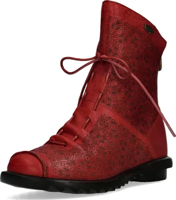 Produktbild von Laura Vita Damen Stiefelette Leder mit Blumenmuster modische Raffung Cyrielle 16, Größe:39 EU, Farbe:Rot