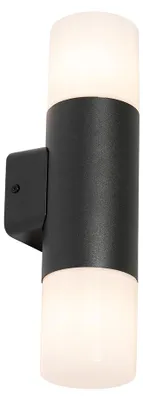 Produktbild von Qazqa Modern außen Up and Down Wandleuchte, Außenlampe, Wandlampe für den Garten - Odense - Schwarz, max. 15W, Geeignet für LED, 8.5cm, IP44, Rund, 2-flammig
