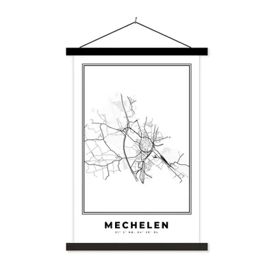 Produktbild von MuchoWow® Textilposter Belgien - Mechelen - Stadtplan - Karte - Schwarz und weiß - Karte 120x180 cm mit schwarzem Rahmen - Fotos