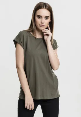Productafbeelding van Urban Classics dames T-shirt met korte mouwen, model Bemi, kleur olijfgroen, maat XL