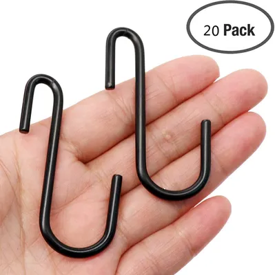 Produktbild von 20 Stück Heavy Duty S Haken schwarz S förmigen Haken hängen Kleiderbügel Haken für Küche,Bad,Schlafzimmer und Büro (Schwarz)
