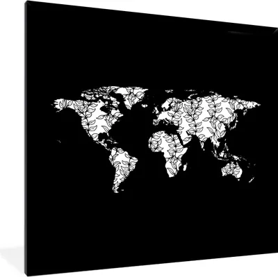 Produktbild von MuchoWow® MuchoWow® Gerahmtes Poster Weltkarte - Schwarz und weiß - Pflanzen 40x40 cm - Poster mit zchwarzem Bilderrahmen - Mit Rahmen - Wanddekoration Schlafzimmer
