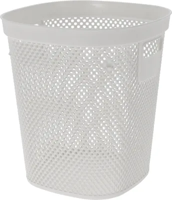 A white mesh waste bin on a white background.