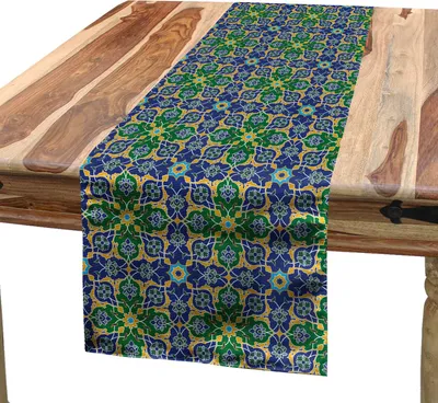 Produktbild von ABAKUHAUS Orient Tischläufer, Orientalische Orientalische Muster Des Verzierten Mosaiks Mit Damast Stammes Kunst, 40 x 225 cm, Gelb Grün Teal
