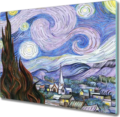 Produktbild von Coloray Schneidebrett Herdabdeckplatte 60x52 cm Kochplattenabdeckung Küchenbrett Hackbrett - Nacht Dorf