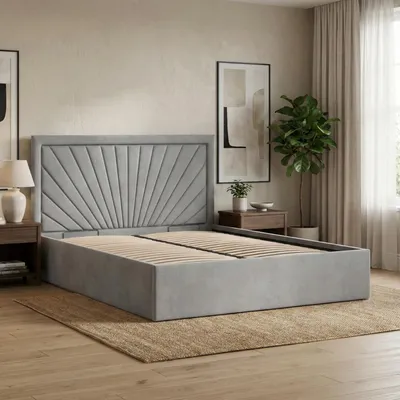 Produktbild von Polsterbett VASTO 160x200 mit Holzlattenrost, Doppelbett ohne Bettkasten, stabiles Bettgestell Grau Samt