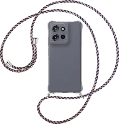Produktbild von Handykette Backcover-Schutzhülle mit Band (Metall silberfarben) für Motorola Moto G Power 5G (2025) - blau+beige