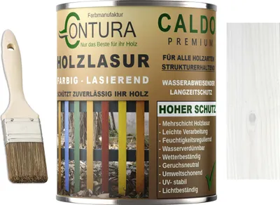 Produktbild von Contura Holzlasur Langzeitschutz Lasur + Pinsel Holz Außen Dauerschutzlasur Holzfarbe - 750ml. + Pinsel / Weiß - K6889