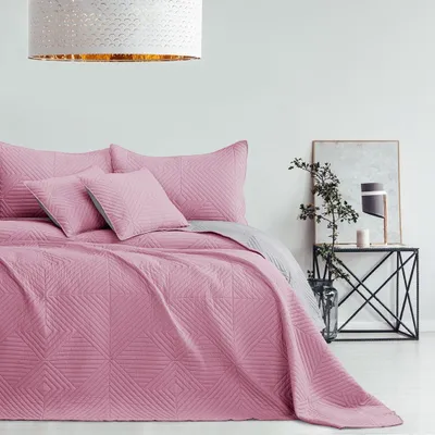 Zdjęcie produktu dla Luksusowa narzuta na łóżko Softa z gładkim dwustronnym wzorem - dwustronna narzuta na łóżko, rozmiar: 170 x 270 cm, kolor: różowy / srebrny