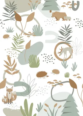 Productafbeelding van ESTAhome fotobehang bos met bosdieren vergrijsd groen en beige 200 x 279 cm