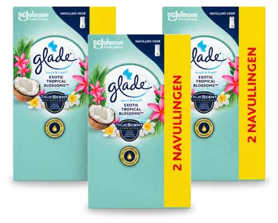 Productafbeelding van 3 x Glade Touch & Fresh navulling - Exotische tropenbloemen - 10 ml - Voordeelverpakking - 3 stuks
