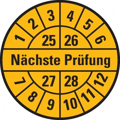 Produktbild von Dreifke® Aufkleber I Prüfplakette Nächste Prüfung 25-28, gelb, Dokumentenfoli...