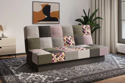 Produktbild von Sofa mit Schlaffunktion und Bettkasten Couch für Wohnzimmer, Polstersofa Wohnlandschaft mit Bettfunktion, Sofagarnitur - Schlafsofa - Cyprus patchwork - Rosa + Oliv (Bragi 28/34/77/91/16 + M102)