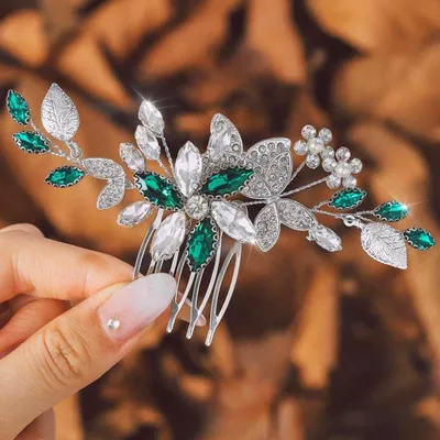 Produktbild von Grüner Haarkamm für die Hochzeit, Kristall-Haarschmuck, Haaraccessoire für Braut, Brautjungfern und Frauen