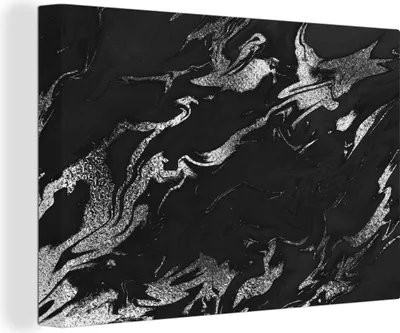 Produktbild von MuchoWow® - Leinwandbilder - Marmor - Schwarz - Silber - Luxus, Wandbild, Wanddeko Bilder Wohnzimmer, 120x80 cm