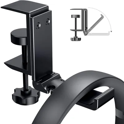 Produktbild von Kopfhörerständer, faltbar, für Schreibtisch-Kopfhörer, Headset-Aufhänger, Halterung für Kopfhörer unter dem Schreibtisch, mit verstellbarer Klemmhalterung, Hakenhalterung, universelle Passform für Headsets, Regenschirme, Taschen usw,(Schwarz)