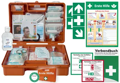 Produktbild von Verbandskoffer (M) Typ C -Komplettpaket- -aktuelle Erste Hilfe DIN 13157 für Betriebe INKL. PERF. VERBANDBUCH, Hygiene-Gel, Aushang + Aufkleber