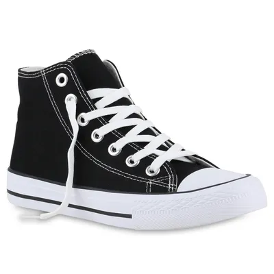 Produktbild von VAN HILL Damen Sneaker High Schnürer Bequeme Freizeit Stoff Schuhe 841313, Farbe: Schwarz Weiß, Größe: 42