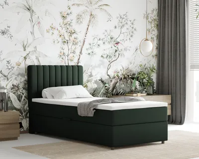 Produktbild von Boxspringbett 90x200 EVEREST, mit Topper, mit Bettkästen,  Einzelbett, Dunkelgrün, Panda Möbel