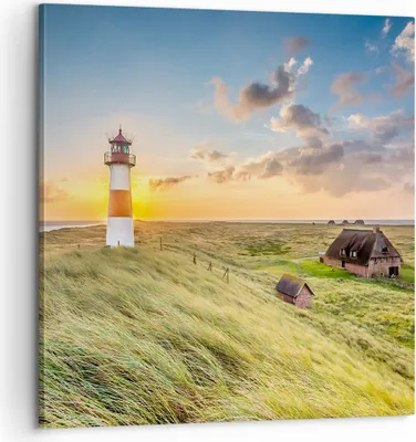 Produktbild von Bild auf Leinwand - Leinwandbild - Leuchtturm Meer - 60x60cm - Wand Bild - Wanddeko - Wandbilder - Leinwanddruck - Bilder - Kunstdruck - Wanddekoration - Leinwand bilder - Wandkunst - AC60x60-3695