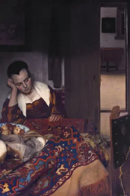 Produktbild von Johannes Vermeer Kunstdruck Bild - Schlafendes Mädchen, 1656-1664 (120 x 80 cm)