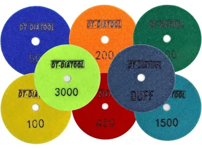 Obrázek produktu pro Brousný kotouč s diamantovým povrchem, průměr 100 mm, 8 kusů, smíšená zrnitost, vhodný pro zpracování žuly, mramoru a keramiky